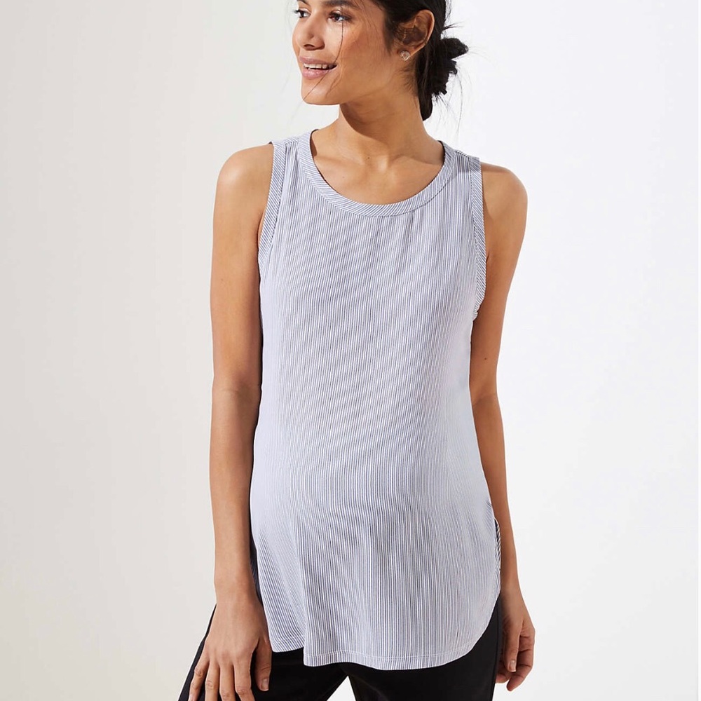 Loft maternity striped mix media shirttail tank